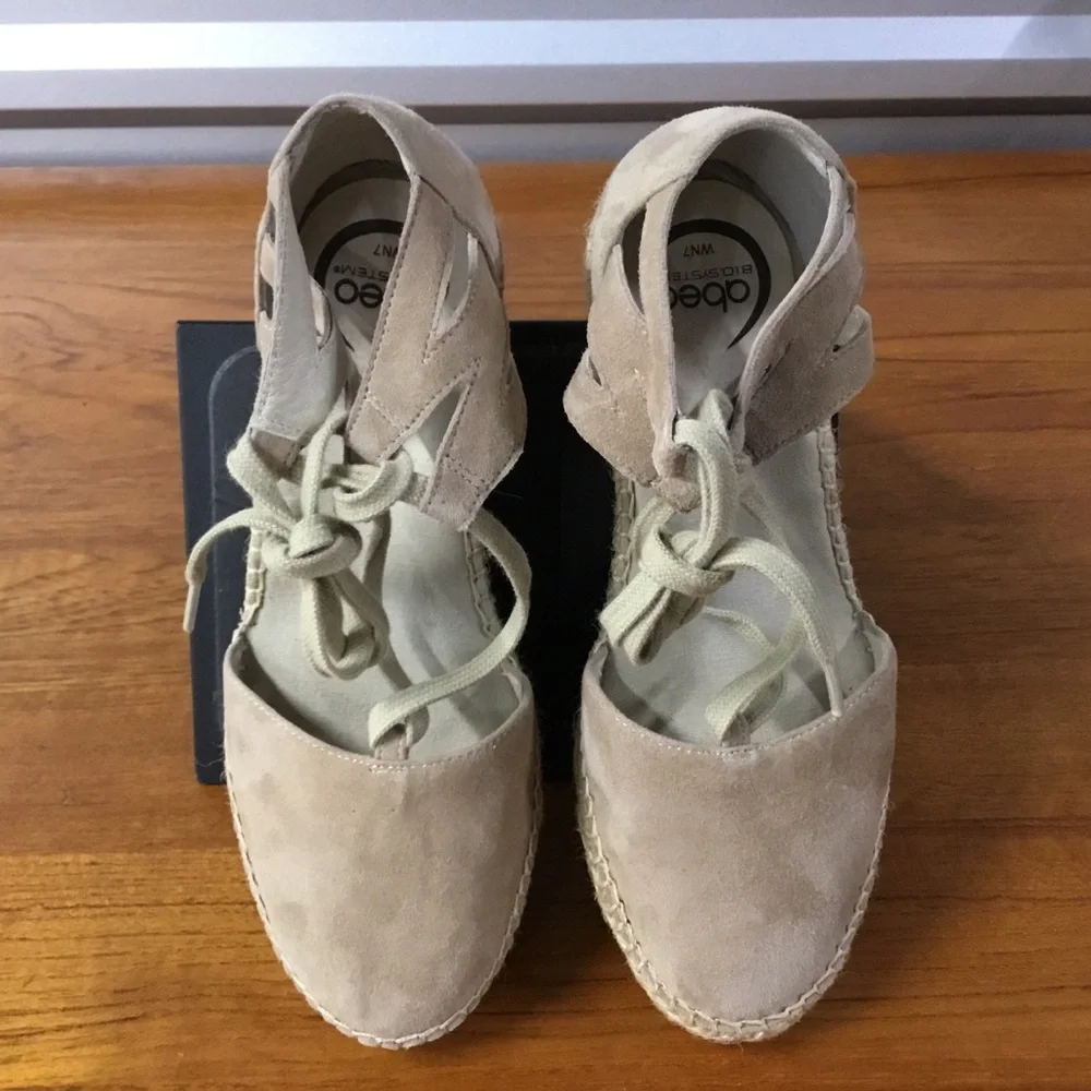 Abeo Women Dee Tan Suede Lace Up Fisherman Bio System Espadrilles Sandal Size 7